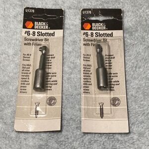 Black & Decker Slotted Screwdriver Bit #6-8 2pc Set U1376 NEW Finder Sleeve USA